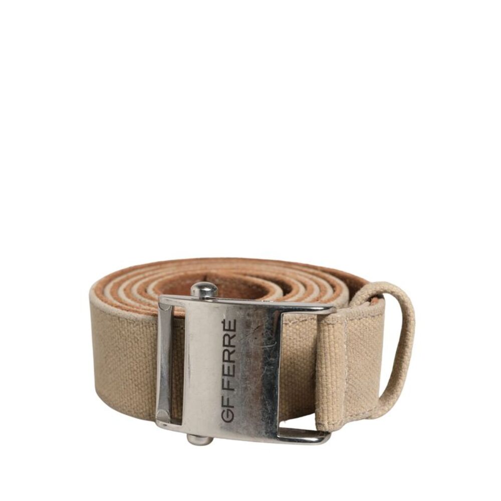 GF Ferre Men Beige Canvas Silver Metal Buckle Cintura Men's Belt